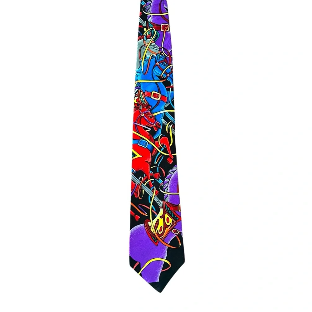 Vintage Rush Limbaugh 100% Silk Tie Colorful Carousel Horses